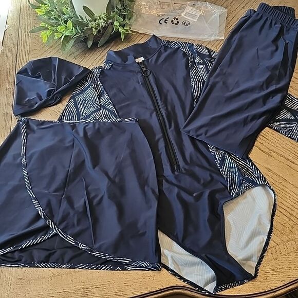 Navy swimsuit skirt pants and cap size S NWT - Picture 1 of 12